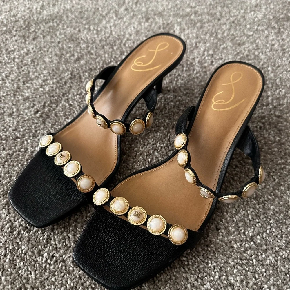 Black Embellished Slide Sandals by Sam Edelman